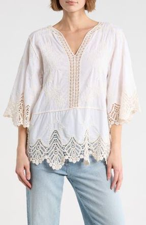 Democracy Crochet Cotton Peplum Top in Off White /Natural at Nordstrom Rack, Size X-Large