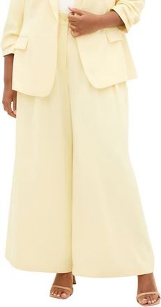 City Chic Abbie Wide Leg Pants in Lemon Drop at Nordstrom, Size 12W