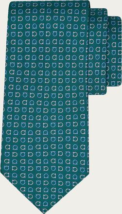 Ferragamo Men Gancini print silk tie Green