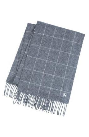 Brooks Brothers Windowpane Wool & Cashmere Blend Fringe Scarf in Charcoal at Nordstrom Rack