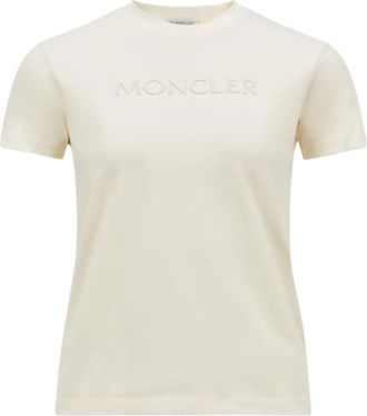 Moncler Geborduurd Tonal Logo Katoenen T-Shirt - Dames - T-shirts - Wit - M - Katoen - Tops