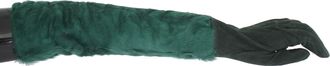 Dolce & Gabbana Green Leather Xiangao Fur Elbow Womens Gloves