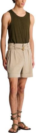 Balmain Cotton and linen Bermuda shorts with T-Bar belt in Beige at Nordstrom, Size 52 It