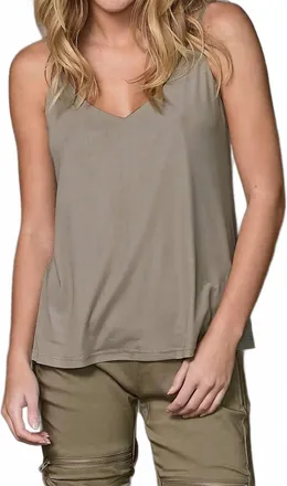 N&Uuml; Denmark V-Neck Double Layered Tank Top In Army Sage