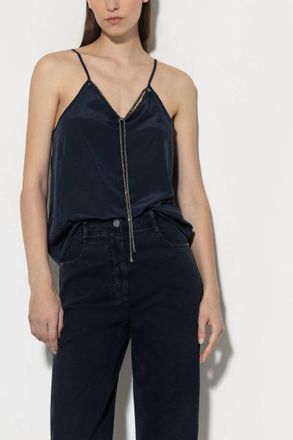 Luisa Cerano Rhinestone Cord Spaghetti Top In Midnight Blue