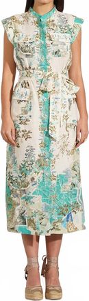 Ranna Gill Nexis Pocket Midi Dress In Teal Globe