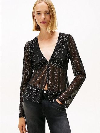 Tommy Hilfiger Blusa con corte slim y estampado met&aacute;lico