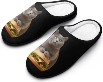 Generic Cat Hamburger Funny Mens Cotton Slippers Soft Non-Slip Rubber Sole House Slipper Indoor Outdoor