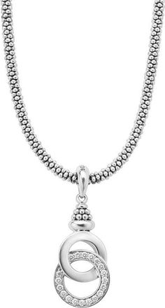 Lagos Signature Caviar Interlocking Diamond Pendant Necklace in Silver at Nordstrom, Size 16