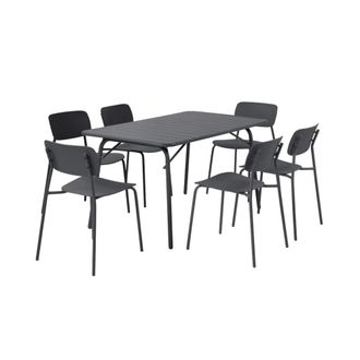 Sweeek Mesa de jard&iacute;n plegable de metal con 6 sillas, antracita