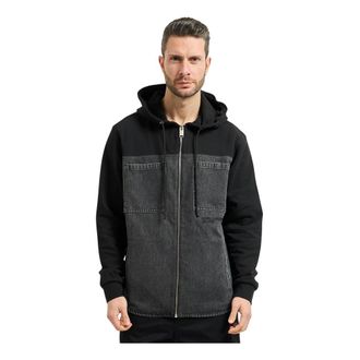 Karl Lagerfeld Mixed-Material Denim Jacket - Heren - Vesten met rits - Zwart - S - Denim - Hoodies & sweatvesten