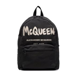Alexander McQueen Graffiti Metropolitan Backpack for Men in Black Canvas