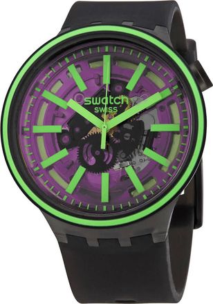 Swatch Pink Taste Quartz Black Skeleton Dial Watch SO27B113