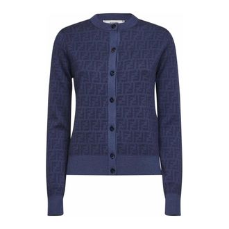 Fendi Truien & Vesten, Dames, Blauw, L, Wol, Cardigan