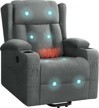 Woltu Woltu Sill&oacute;n Reclinable El&eacute;ctrico Con Masaje, Tejido De Rizo, Con Elevador, Calefacci&oacute;n, Reposapi&eacute;s, Bolsillos Laterales, Puerto Usb Y Portavasos, Gri