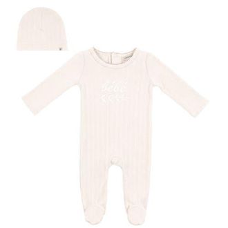 Fragile Lace Rib Romper with Matching Hat in Off White at Nordstrom, Size 1M