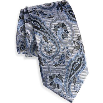 Nordstrom Floral Paisley Silk Tie in Silver at Nordstrom
