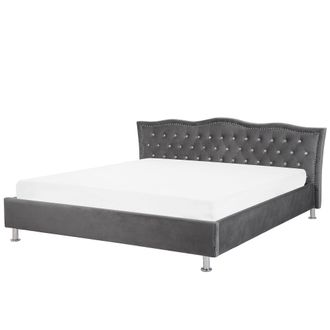 Beliani Beliani - Cama Con Somier De Terciopelo Gris Oscuro 180 X 200 Cm Cabecero Botones Metz