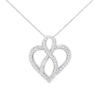 House of Brilliance 14K White Gold 1/4 cttw Round Cut Diamond Heart and Ribbon Center Pendant Necklace at Nordstrom