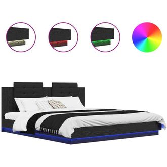 vidaXL Bed Frame with Headboard Black Oak 200 x 200 cm Engineered Wood vidaXL