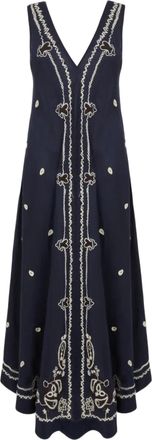 P.A.R.O.S.H. Sleeveless Blue Maxi Dress With Ethnic Embroidery
