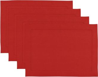 Solino Home Linen Placemats Set of 4, 14 x 19 Inch for Dining Table, Holiday and Everyday Table Decor - Medium Weight Hemstitch in Cherry at Nordstrom