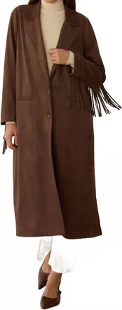 Skies Are Blue Clothing Fringe Detail Maxi Coat In Brown