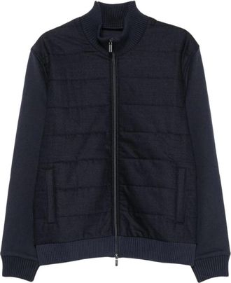 Fay Giubbino bimateriale in lana e cotone - Heren - Bomber jackets - Blauw - XL - Katoen - Jassen