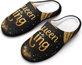 Generic King And Queen Mens Cozy Cotton Slippers with Memory Foam Lightweight Anti-skid House Shoes for Indoor Outdoor