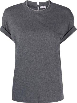 Brunello Cucinelli T-Shirts, female, Gray, M, Dark grey faux layering tee
