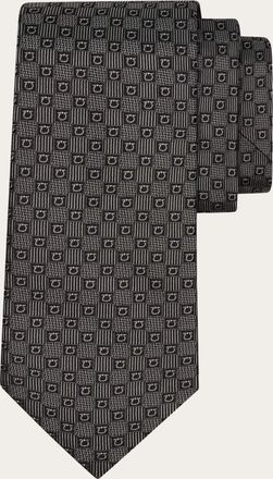 Ferragamo Men Gancini silk jacquard tie Grey
