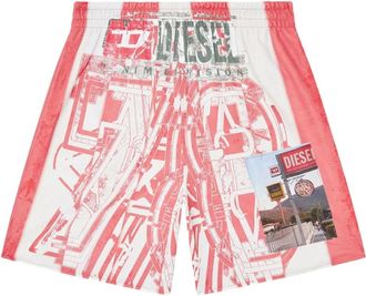 Diesel Korte Broeken, Heren, Veelkleurig, L, Rode Grafische Taille Shorts met Elastische Koord