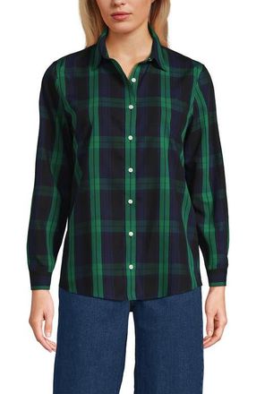 Lands End No Iron Supima Cotton Long Sleeve Shirt in Rich Clover/navy Plaid at Nordstrom, Size 6P