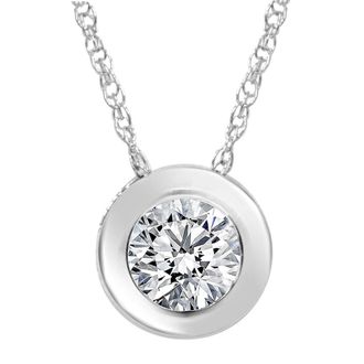 Pompeii3 1/2ct Round Bezel Solitaire Diamond Pendant Necklace 14K White Gold