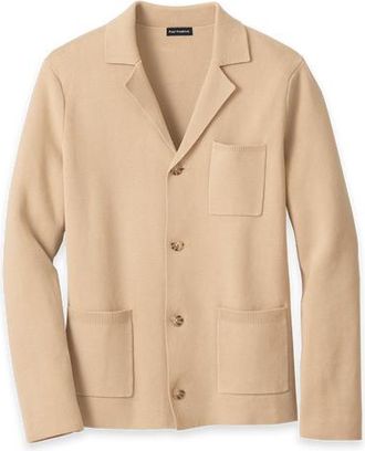 Paul Fredrick Cotton Notch Lapel Cardigan Sweater in Tan at Nordstrom, Size Large