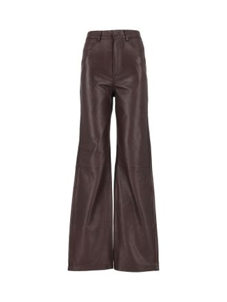Rotate Brown Leather Straight-Leg Pants