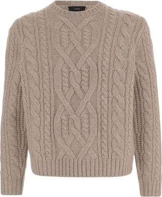 Vince Beige Cable Knit Crew Neck Wool Sweater