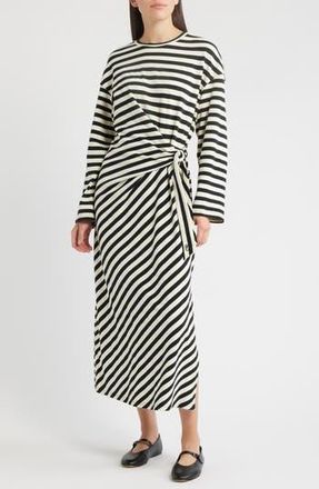 FRNCH Fenouil Directional Stripe Long Sleeve Dress in Noir at Nordstrom Rack, Size X-Large