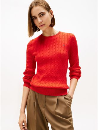 Tommy Hilfiger Womens Cable Knit Sweater - Deep Crimson - XXL