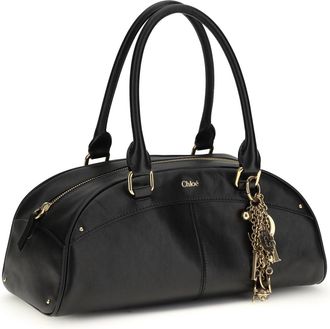 Chlo&eacute; Womens Bowling Handbag Black Calf Leather Bos Taurus Handbags Hand Bags