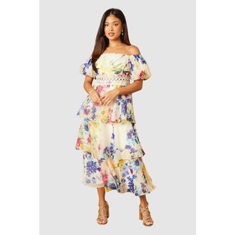 Oasis Petite Floral Bardot Midi Dress in Multi at Nordstrom, Size 2P