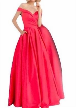 Jovani Off The Shoulder Ballgown In Cherry