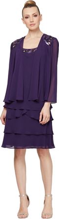 S.L. Fashions Womens Mother of The Bride Jacket Dress with Sequined Cut Out Shoulder Special Occasion, Eggplant, 22