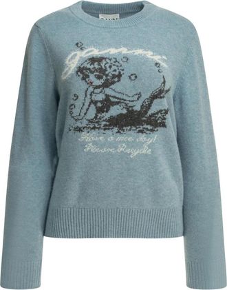 Ganni Logo Regular Fit - - Knitwear - Donna - Blu - M