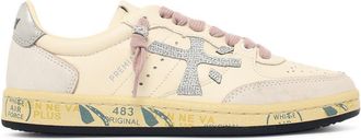 Premiata Ivory White Leather Sneakers With Glitter Side Insert And Logo Detail