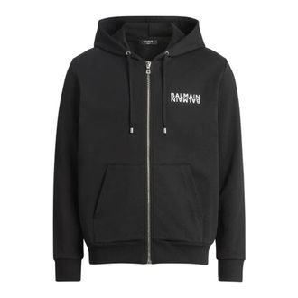 Balmain Mirror Zip-Up Hoodie - Heren - Vesten met rits - Zwart - 3XL - Katoen - Hoodies & sweatvesten