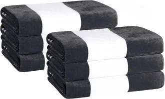 Superior Set Of 6 Cabana Stripe Oversized Cotton Beach Towels