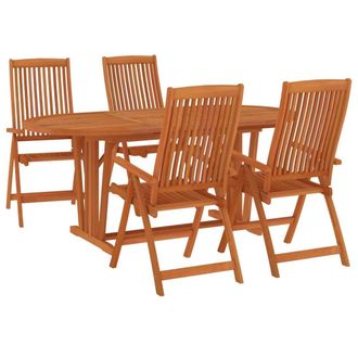 Berkfield Home Beautiful 5 Piece Garden Dining Set Solid Wood Eucalyptus in Brown