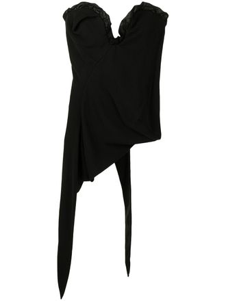 AMBUSH ruffle-detail croset top - women - Viscose/Cotton - 38 - Black