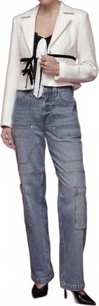 Avec Les Filles Velvet Bow Trim Tweed Jacket In Ivory/black